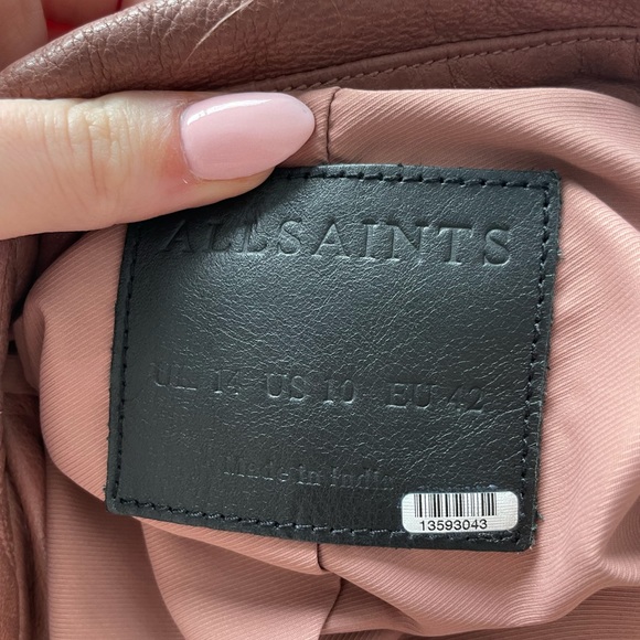 ❌SOLD❌ALLSAINTS Dalby Leather Biker Jacket Pink - Picture 5 of 14
